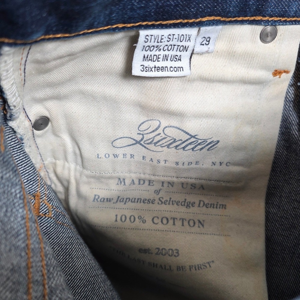3sixteen Slim Tapered Mens Selvedge Denim Jeans Blue Button Fly 30x32 ST-101X - Picture 12 of 14